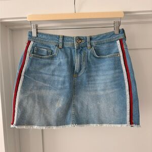 Zara Denim Mini Skirt with Red and White Accents